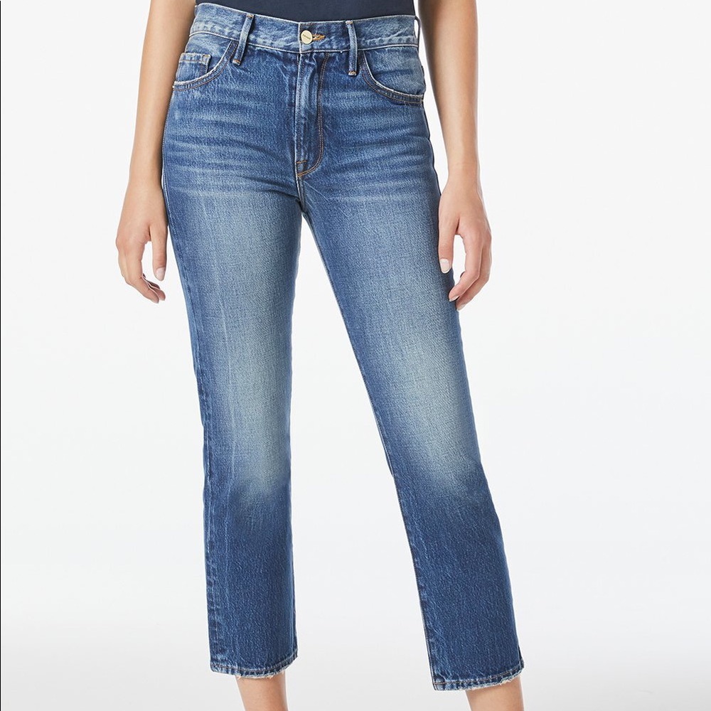 FRAME Cropped high-waist rigid straight leg denim